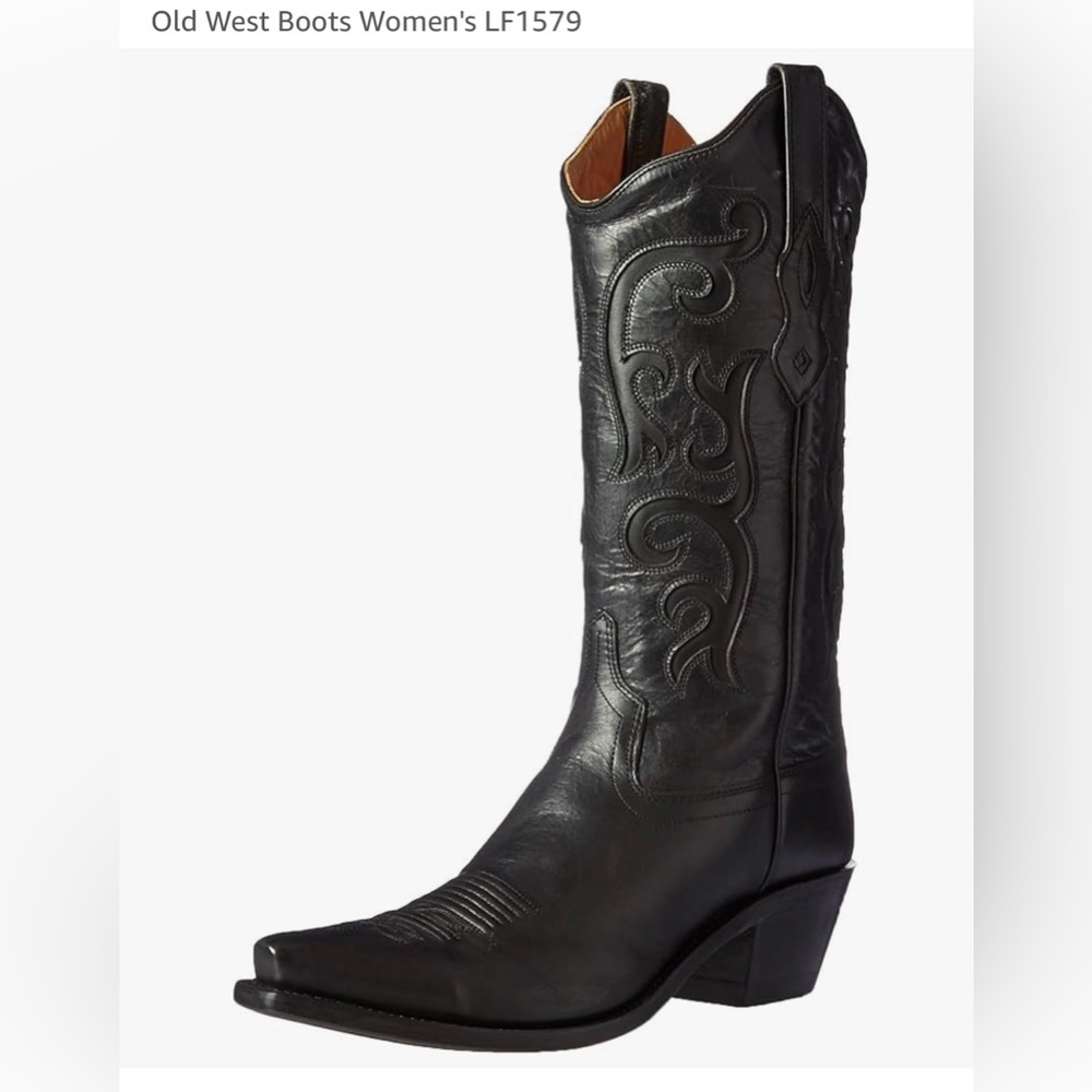 Black Heeled Boots with Ornate Stitching